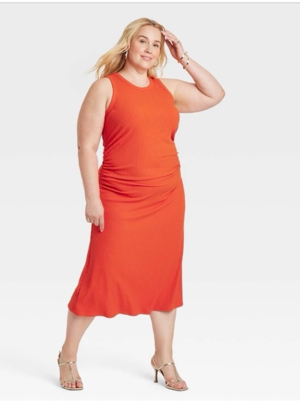 a new day Sleeveless Ribbed Midi Dress - Orange